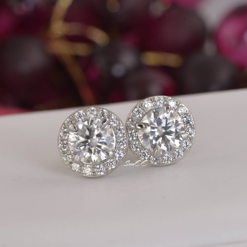 2.0ct tw GRA Certified Halo  Moissanite Stud Earrings
